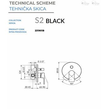 S2 BLACK PODŽBUKNA MJEŠALICA SA 2 IZLAZA CRNA  231901B