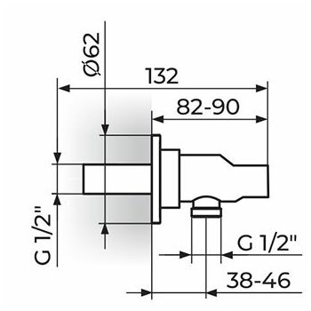 ZIDNI PRIKLJUČAK S2 GOLD 1/2x1/2" S DRŽAČEM ZA TUŠ RUČICU PRGC13G